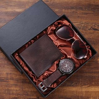 速发Men belt watch wallet sunglass necktie pen gift box set/