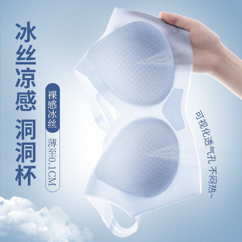 日本夏季超薄冰丝内衣女大胸显小胸运动无钢圈美背心式文胸罩无痕