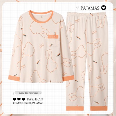 妈妈睡衣春秋季长袖薄款套头中年人妇女士家居服秋冬全棉套装