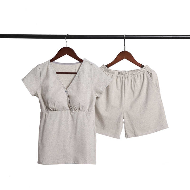 纯棉哺乳短袖产后喂奶t恤孕妇睡衣半袖月子服春夏季薄款