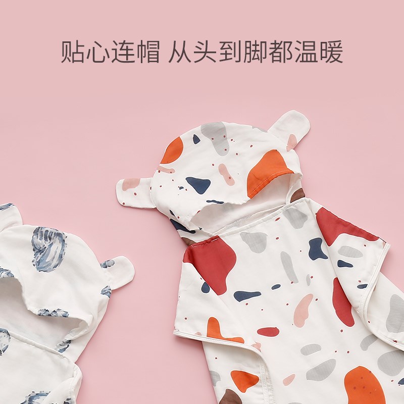 儿童浴巾斗篷游泳洗澡速干宝宝纱布夏季可穿式带帽男女浴袍