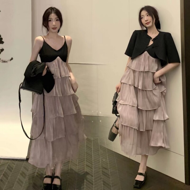热销吊带连衣裙子两件套装女夏装大码微胖妹妹显瘦法式超仙长款蛋