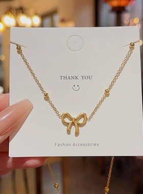 新款蝴蝶结钛钢项链女轻奢高级感百搭不掉色18K金甜U美ins风锁骨