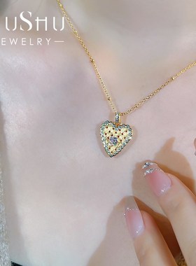 中古风编织造型爱心925银项链吊坠轻奢金属拉丝心形轻奢小众百搭