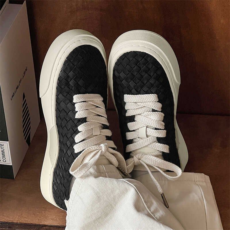 编织透气板鞋男2025春季新款厚底增高百搭高级感小众韩版休闲鞋潮,流行男鞋,休闲板鞋,淘宝优惠券,粉丝福利购,淘宝优惠卷