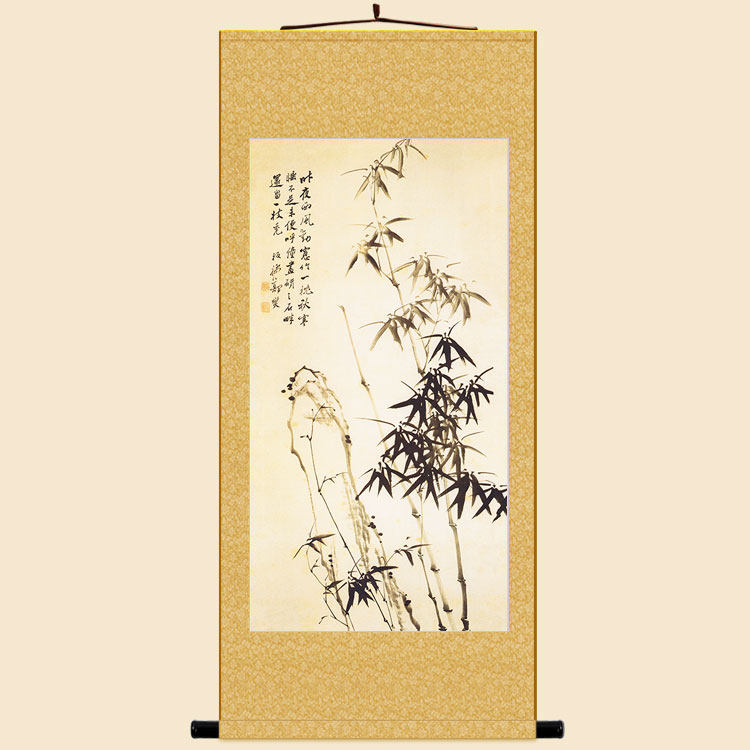 直销新品明清复古版 n郑板桥石竹图 竹子画 中式装饰画 绢布卷轴