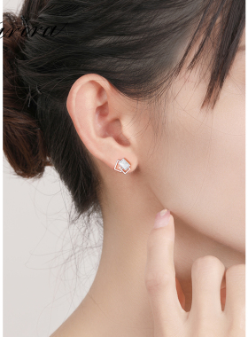 925纯银几何方块耳针轻奢小众设计感耳环2023新款爆款高级感耳饰