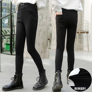 女童高弹小黑裤魔术裤儿童大童新款加绒牛仔小脚秋冬秋装女孩春秋