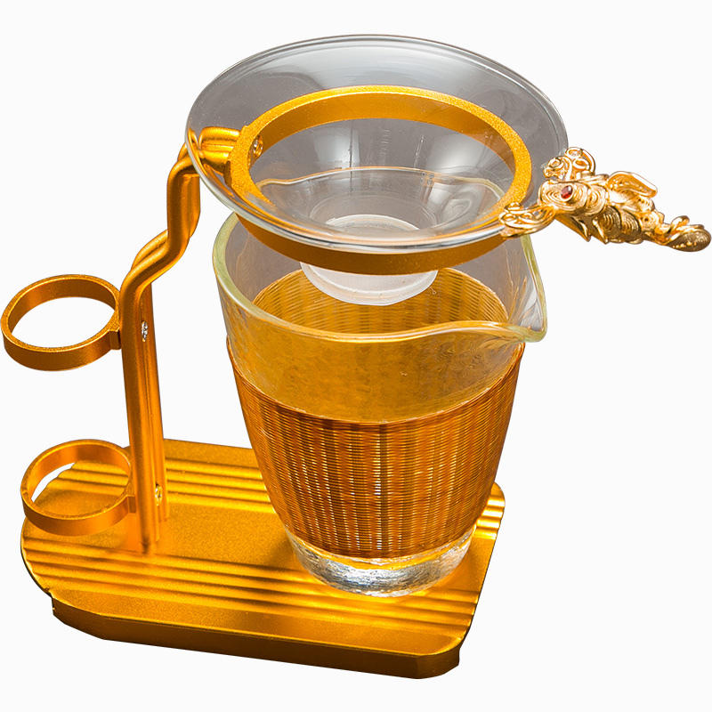 容山堂茗宏玻璃公道杯茶漏套装茶托架纯铜分茶器泡茶滤网茶具套装