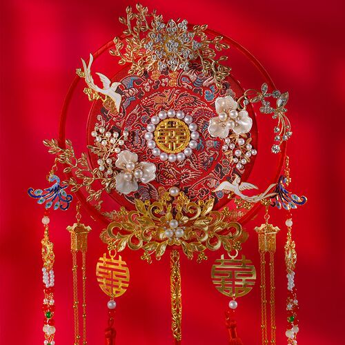 2XPJ新娘团扇手工diy材料包婚礼成品喜扇 中式秀X禾服出嫁结婚