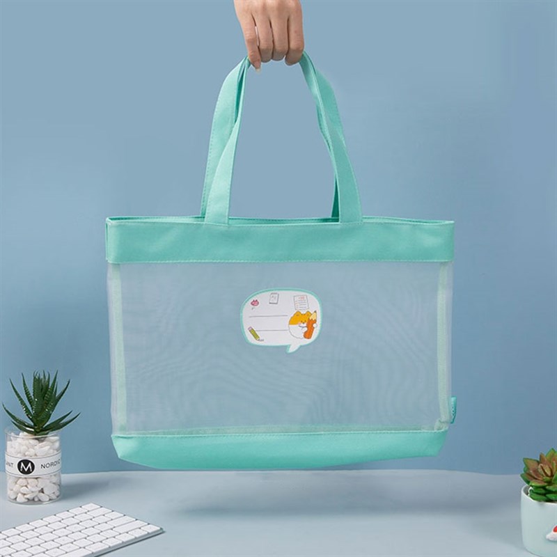 小学生手提袋卡通可爱补习袋A4拉链袋网纱透明装书袋试卷包资料袋