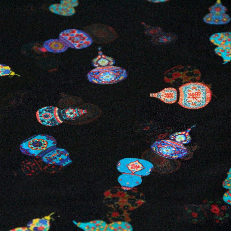 华传雨丝绸面料 宝葫芦印花交织提花桑波缎新中式服装丝绸面料