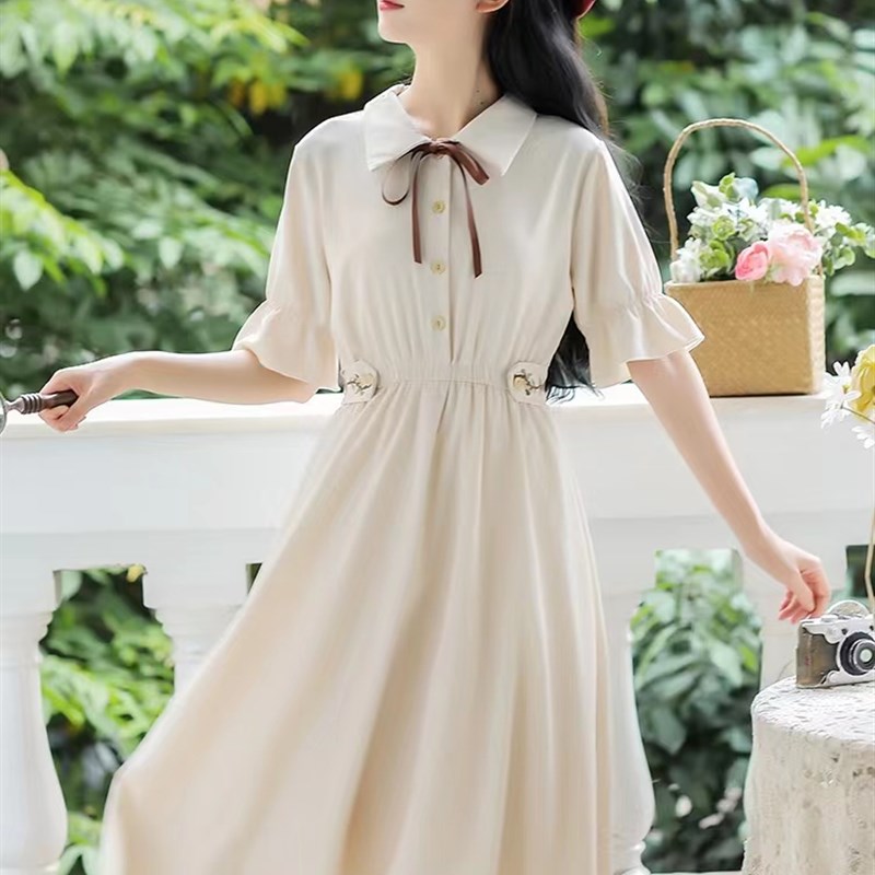 哺乳连衣裙夏季外出时尚辣妈款产B后夏天翻领淑女喂奶长裙气质女