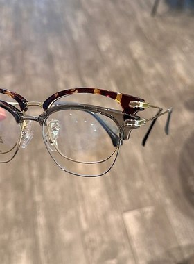 新款复古眼镜框眉毛架金胶大脸眼镜框时尚方形金属眼镜框架58016