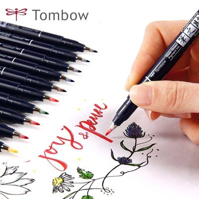 推荐Tombow Fudenosuke Fude Brush Felt Tip Pen Set Art Marker