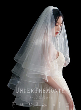 新娘结婚主婚纱头纱白色蓬蓬闪闪珍珠头纱N超仙森系网红拍照道具