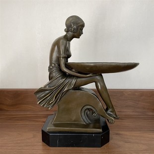 铜雕塑托盘女士果盘接待台铜像摆件鞋 柜玄关展示酒柜钥匙名片收纳