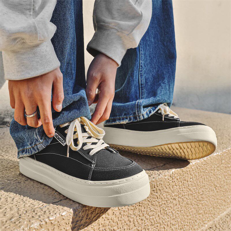 布鞋男款2025新款休闲鞋学院风高级感厚底板鞋透气通勤日系帆布鞋