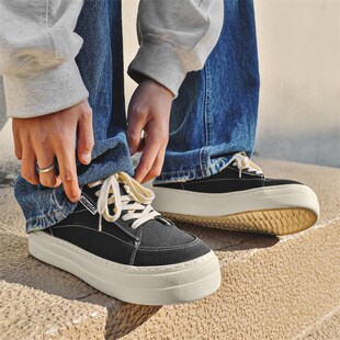 布鞋男款2025新款休闲鞋学院风高级感厚底板鞋透气通勤日系帆布鞋