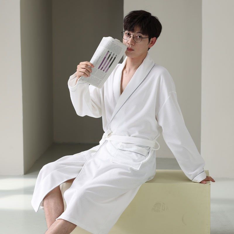 酒店浴袍女吸水速干情侣睡袍加大码200斤长款浴衣宽松男睡衣