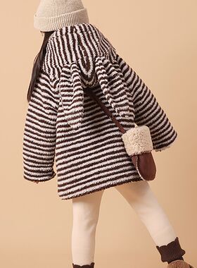 女童羊羔毛棉服2023冬款v洋气儿童连帽保暖加厚外套宝宝毛绒外衣