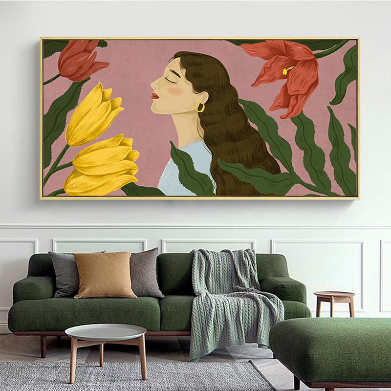 北欧轻奢小清新客厅装饰画抽象人物房间床头卧室挂画少女餐厅壁画图片