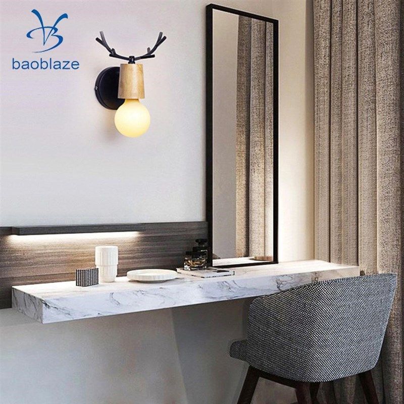 Nordic Style Wood Antler Chandelier / Wall Iron Pendant Lamp