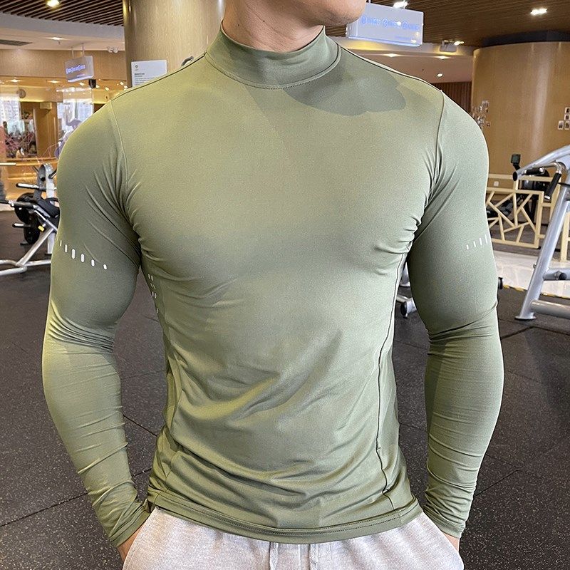 健身服男长袖紧身衣高弹训练防风骑行打底衫运动跑步高领速干T恤