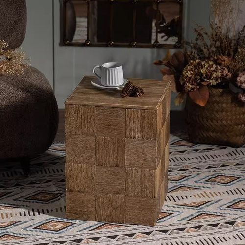 美式复古实木沙发边几客厅卧室收纳小茶几侘寂风阳台休闲咖啡桌子