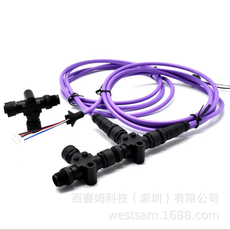 深圳 ip67传感器塑胶 防水连接器A编码M12 船舶电缆NMEA 2000