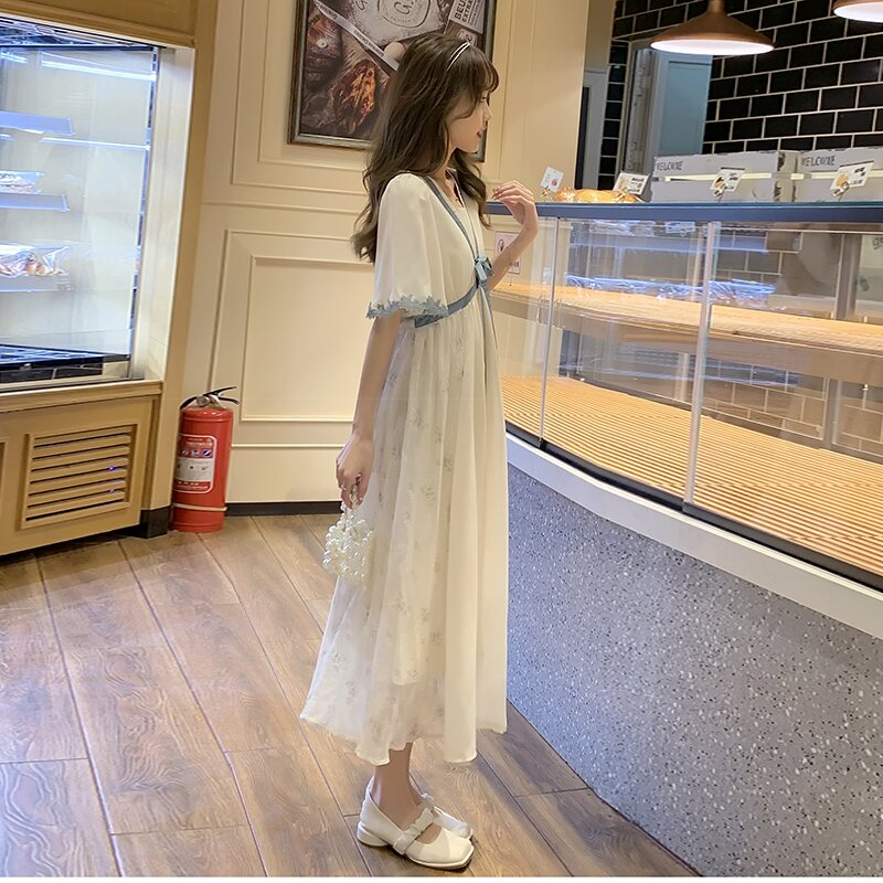 女大童连衣裙夏季改良汉服胖女孩宽松大码初中生甜美可爱仙女裙子