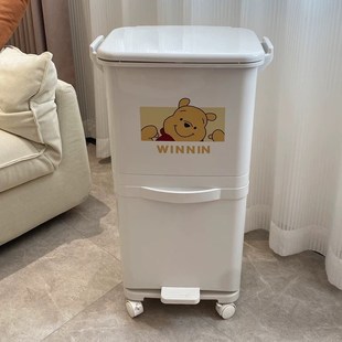 厨房垃圾桶大号卡通双层可移动高款带轮桌边厨余桶三层脚踩式带盖