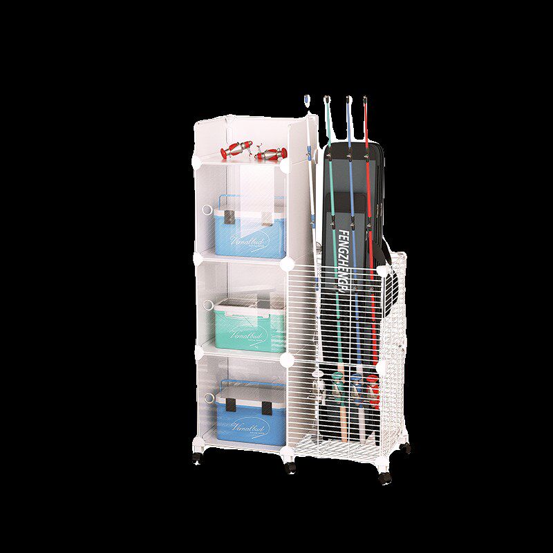 家用渔具收纳柜多功能鱼竿摆放架路亚竿鱼竿放置免打孔展示置物架