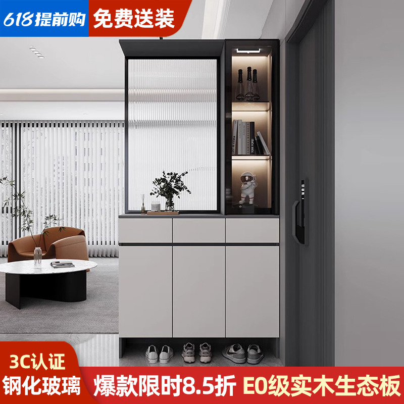 入户玄关柜鞋柜一体新款客厅隔断置物架实木生态板轻奢家用屏风柜