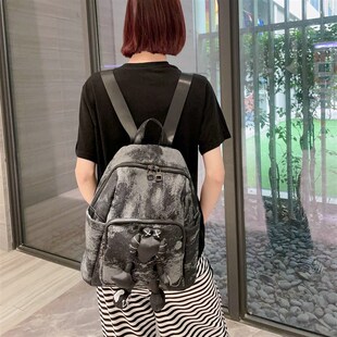 2024新款潮流女包防水尼龙双肩包带挂件休闲大容量背包旅行包百搭
