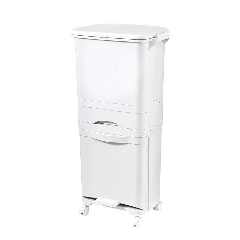 厨房垃圾桶大号卡通双层可移动高款带轮桌边厨余桶三层脚踩式带盖