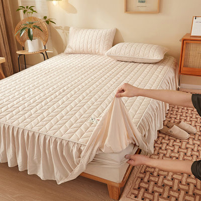 A类大豆纤维夹棉床裙单件加厚床笠纯棉床罩床垫保护罩防滑床垫套