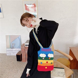 Thailand Rainbow Canvas Messenger Bag Wool Knitting Tote Ba
