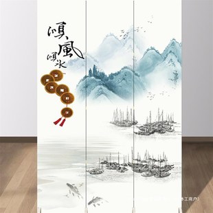 山水屏风隔断客厅办公室玄关卧室折叠移动入户门遮挡家用折屏 中式