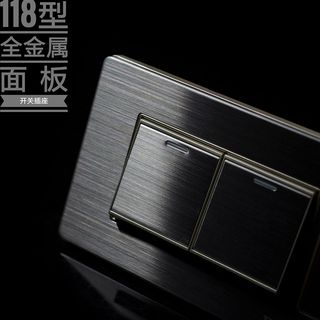 厂家壁虎开关插座118型Q6家用墙壁开关不锈钢拉丝金属灰色面板二