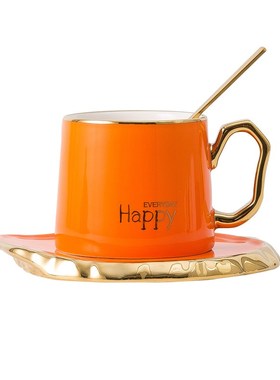 Luxury Coffee Cup and Saucer with Glod Handle and Coffee Spo
