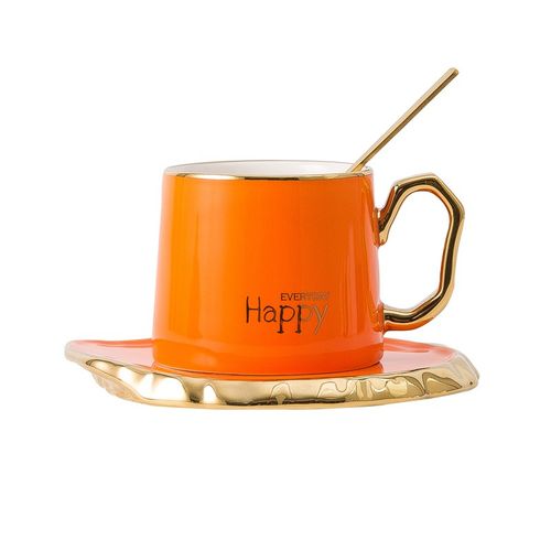 Luxury Coffee Cup and Saucer with Glod Handle and Coffee Spo