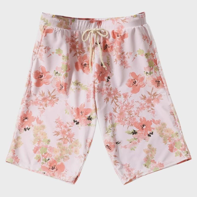 沙滩裤情侣套装男士泳裤2022新款度假五分裤保守宽松泡温泉游泳裤