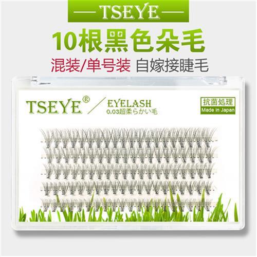 TSEYE 10根l朵毛嫁接假睫毛自然款自粘式单簇自嫁接睫毛分段式