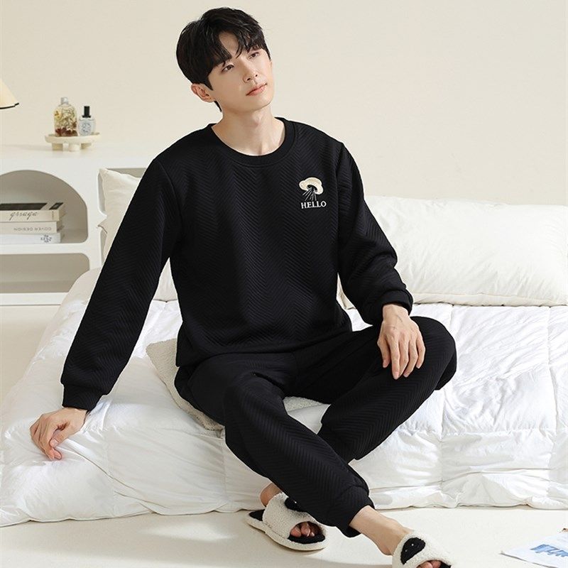 冬天加厚睡衣男高中生大童男孩12-13-15岁家居服男童男款套装