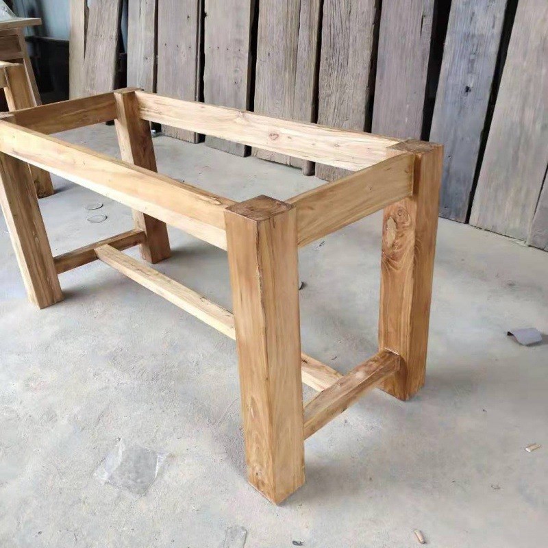 砉x老榆木实g木桌腿桌脚大板支架桌架餐桌腿木质脚工字架家用茶台