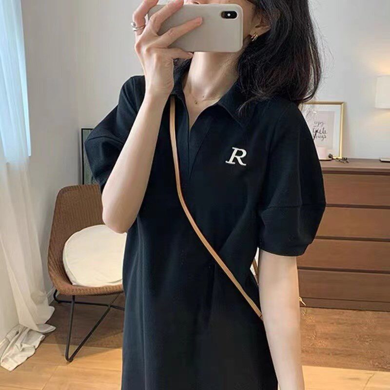 宽松显瘦小黑裙欧洲站2024新款气质减龄黑色薄款Polo领连衣裙女夏