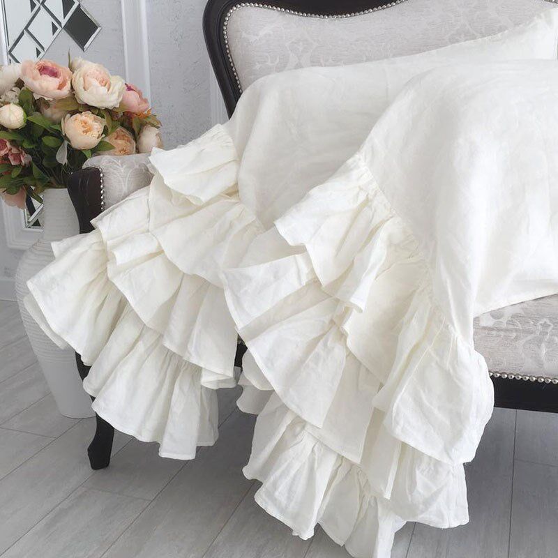 高档纯亚麻公主床品法式浪漫宫廷蛋糕被套枕套床笠裸睡纯色四件套