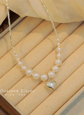 纯银珍珠项链女款2024新款爆款爱心吊坠锁骨链轻奢小众设计感颈链