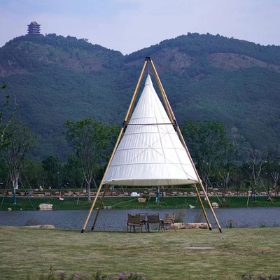网红户外露营地锥形竹节灯笼帐篷遮阳防雨水景区野营餐饮大型棚子
